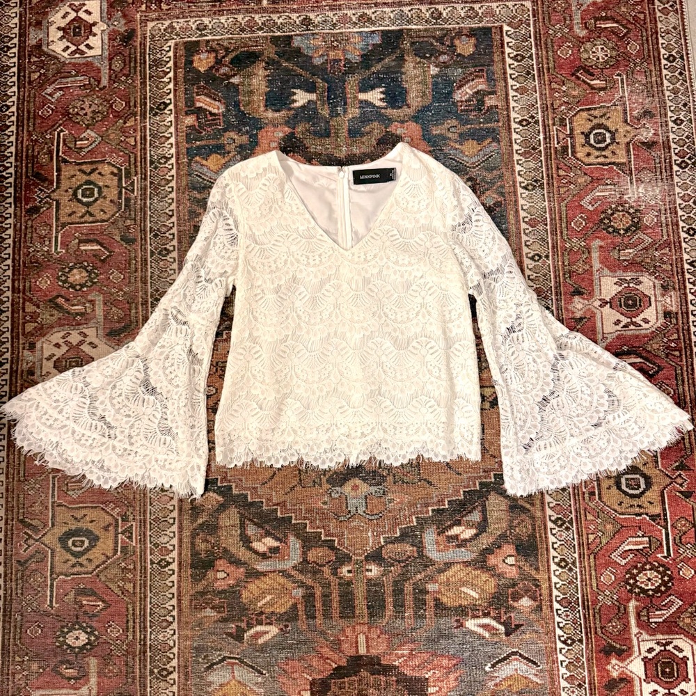 Mink pink lace bell sleeve top